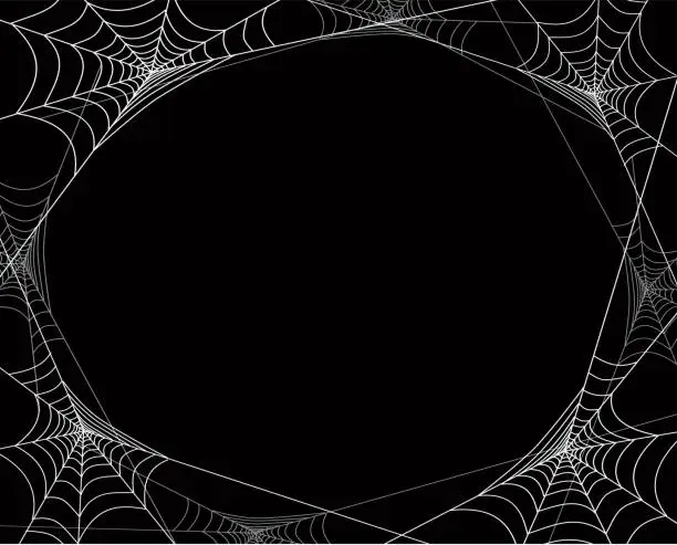Vector illustration of Creepy spider webs frame for Halloween party posters, web banners, cards, invitations.
