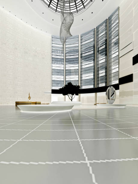 istock 3d render of modern building entrance reception desk 1177112993