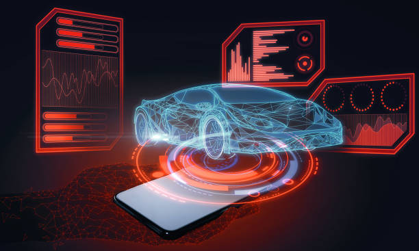 istock Hand with smartphone and car hologram 1177116087