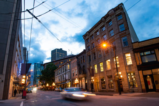 istock Night Traffic Driving with Motion Blurred in Downtown Vancouver Canada 1177117304