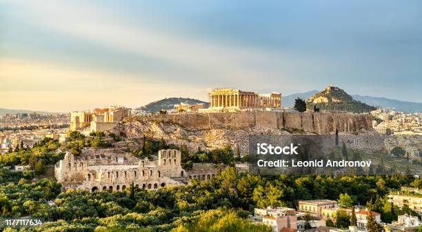 View Of The Acropolis Of Athens In Greece Stock Photo - Download Image Now - Athens - Greece, Acropolis - Athens, Greece
