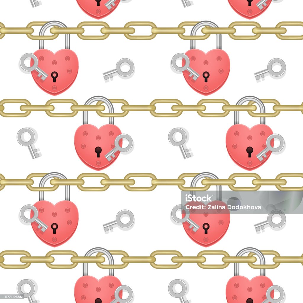 Wedding Locket Chain Vector Gold Chains Keys And Locks Of Love Vector Seamless Pattern With White ...