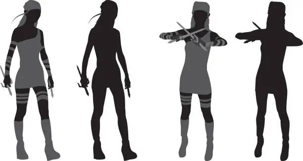 Vector illustration of Ninja Woman Silhouette