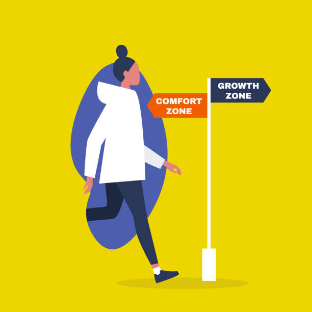 strefa komfortu a wzrost. sukces. kariera. biznes. samodoskonalenie. tysiącletni styl życia. edukacja. płaska edytowalna ilustracja wektorowa, obiekt clipart - linia startu obrazy stock illustrations