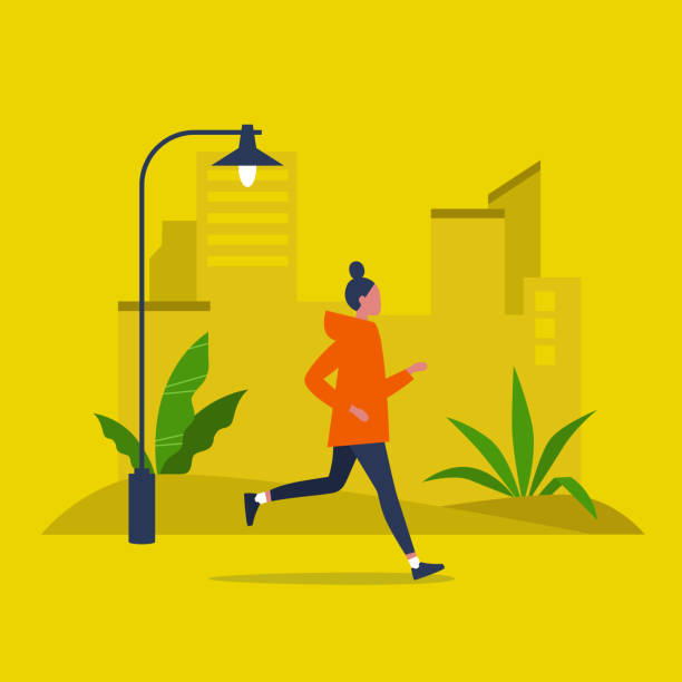 Jogging. Young female character running in a park. Sport. Lifestyle. Active Millennials. Flat editable vector illustration, clip art Jogging. Young female character running in a park. Sport. Lifestyle. Active Millennials. Flat editable vector illustration, clip art active lifestyle illustrations stock illustrations