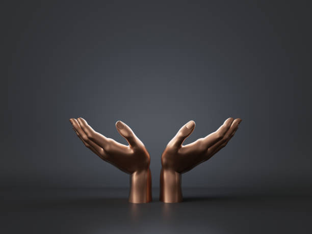 istock 3d render, golden woman mannequin hands isolated on black background, open palms, holding gesture, round blank frame, abstract fashion concept, luxury minimal mockup, simple clean design 1177124582