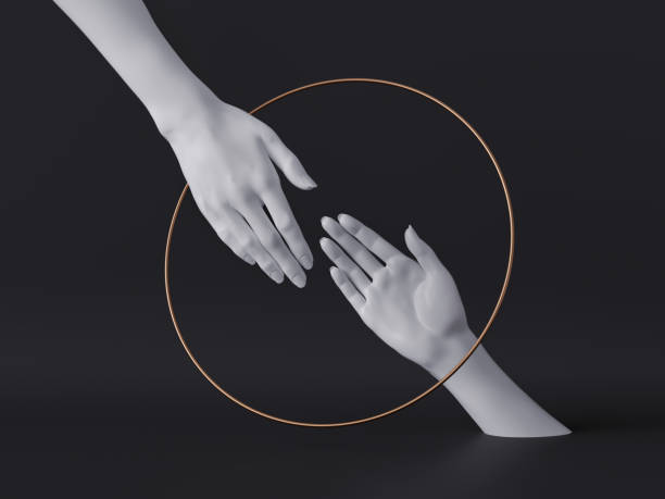 istock 3d render, white female hands isolated, luxury fashion background, helping hands inside round frame, golden ring, mannequin body parts, feminist, partnership concept, clean minimal design 1177124649