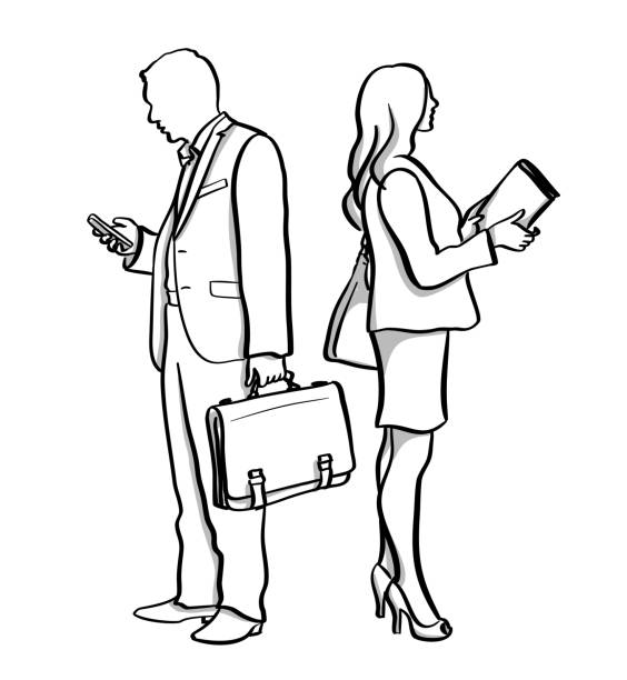 비즈니스 그와 그녀 - business book business person formalwear stock illustrations