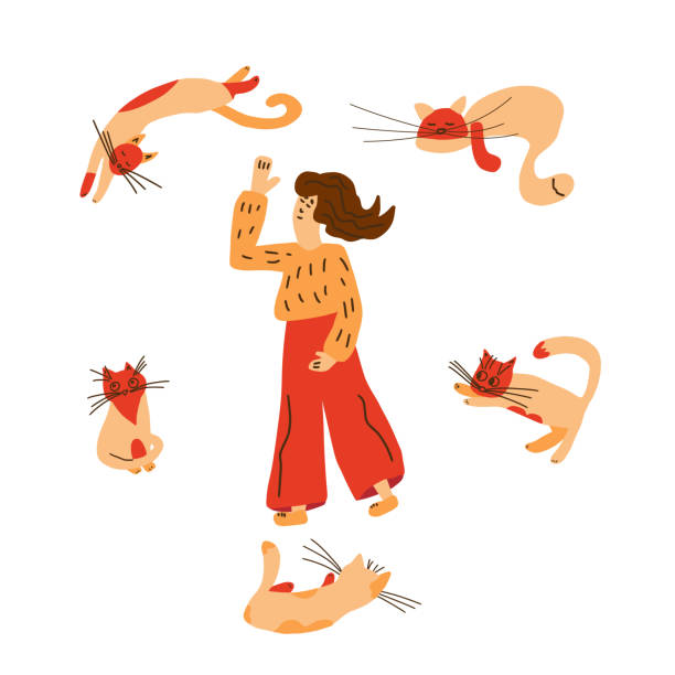 istock Girl with domestic cats isolated Vector ilustration 1177131052