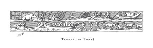 ilustrações, clipart, desenhos animados e ícones de tibris (o tibre), lendas clássicas e figuras mitológicas gravura antiga ilustração, publicado 1851 - classical greek roman statue warrior