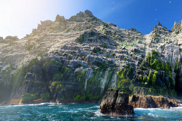 Little Skellig Island, home to many various seabirds and the second largest gannets colony in the world, County Kerry, Ireland. Tourist attractions on famous Irish Ring of Kerry route.