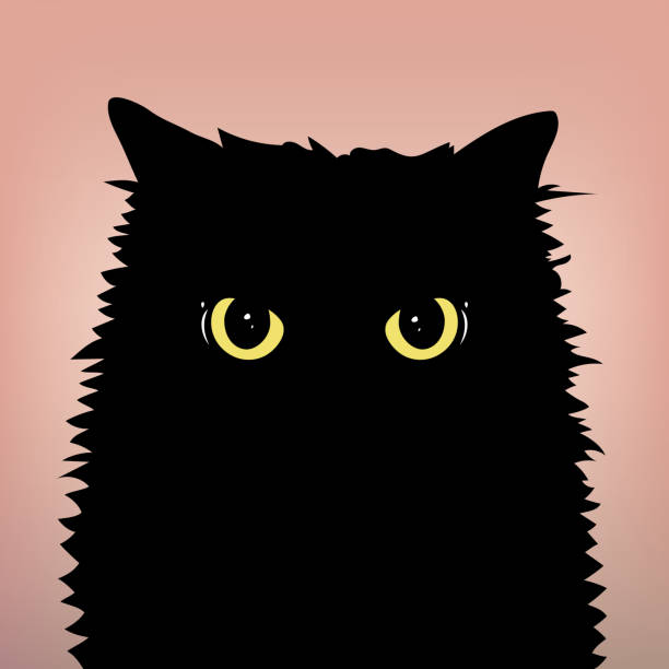 wütende schwarze katze gesicht mit großen augen auf dem pfirsich farbe hintergrund. gelbe katzenaugen. flach erden und minimalen stil. vektor-illustration. - spooky mammal feline domestic cat stock-grafiken, -clipart, -cartoons und -symbole