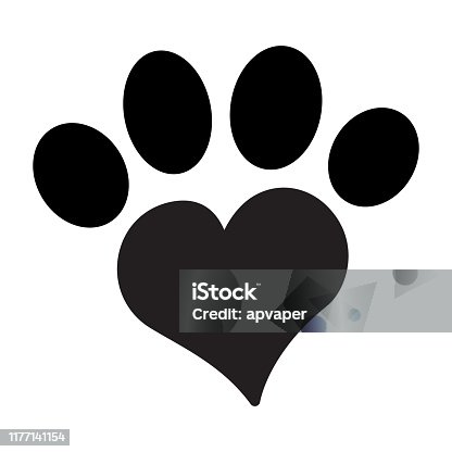 istock Paw with Heart Icon. Concept for Healthcare Medicine and Pet Care. Outline and Black Domestic Animal. Pets Symbol, Icon and Badge. Simple Vector illustration 1177141154