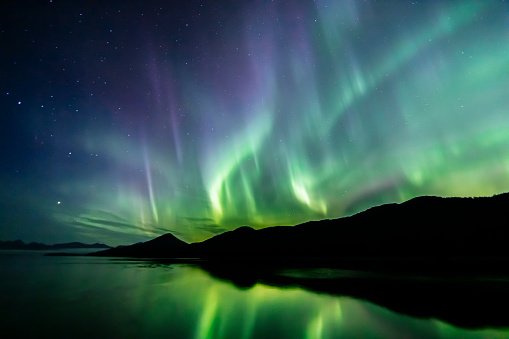 Aurora Borealis (northern lights) in southeast Alaska seen in late summer