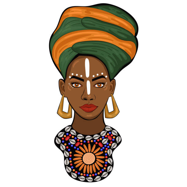 ilustraciones, imágenes clip art, dibujos animados e iconos de stock de retrato de una princesa africana aislada sobre un fondo blanco. gráficos vectoriales - computer graphic image women national landmark