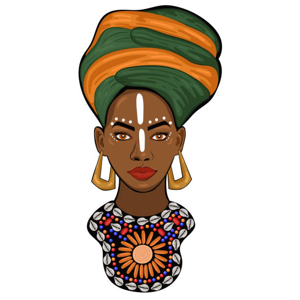 ilustrações de stock, clip art, desenhos animados e ícones de portrait of an african princess isolated on a white background. vector graphics - computer graphic image women national landmark