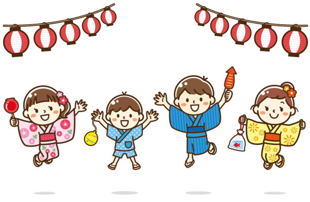 дети в юкате - japanese culture japanese ethnicity japan toy stock illustrations