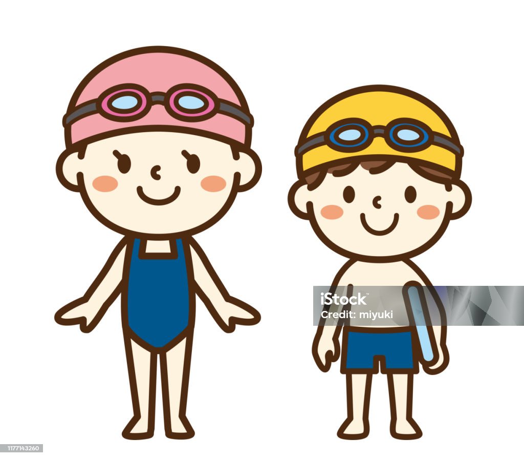 학교 수영복을 입은 어린이 귀여운에 대한 스톡 벡터 아트 및 기타 이미지 - 귀여운, 만화, 물 - Istock