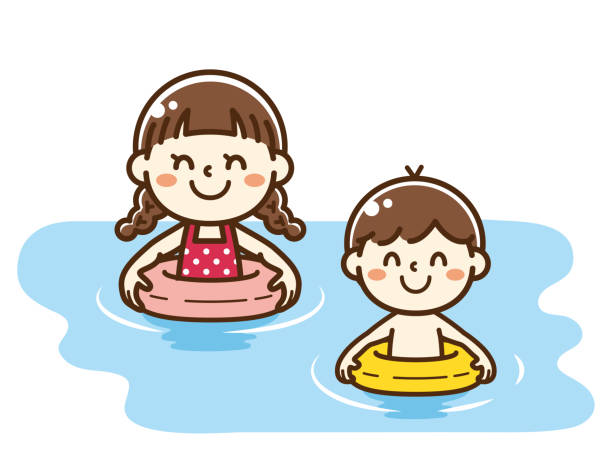 수영장에서 노는 아이 - inner tube inflatable swimming little girls stock illustrations