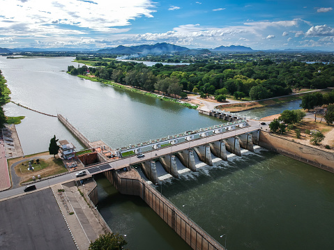 Mae klong dam,Tha  Muang, Kanchanaburi, Thailand. \nIs a large irrigation dam of the Royal Irrigation Department in Thailand.