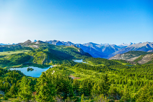 Scenery of Lake and mountain with blue sky.