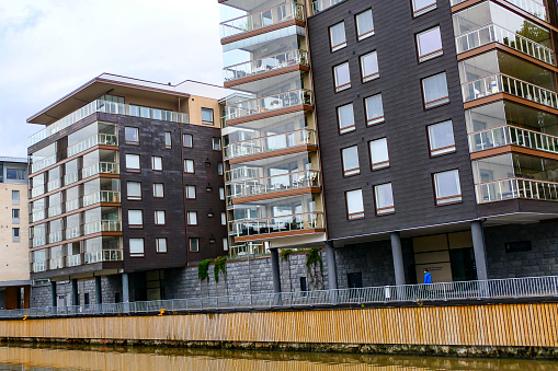 Turku, Finland September 26, 2019 New condo housing  along the Aura river