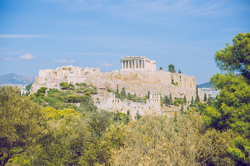 City Athens, Greece Republic. Acropolis and mountain. Sep 11 2019. Travel photo.