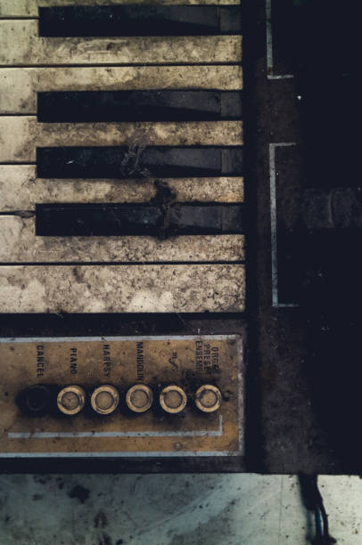 istock The piano vintage with electronic dilapidated in storage room 1177160263