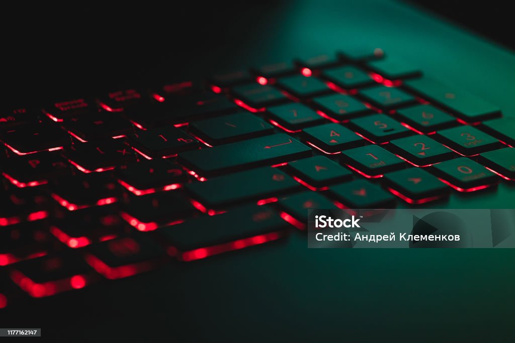 Laptop With Red Backlit Keyboard Laptop Keyboard With Backlit Stock Photo - Download Image Now