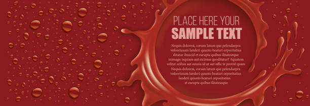 ciemnoczerwony plusk z wieloma kroplami i miejsce na tekst - splashing juice liquid red stock illustrations