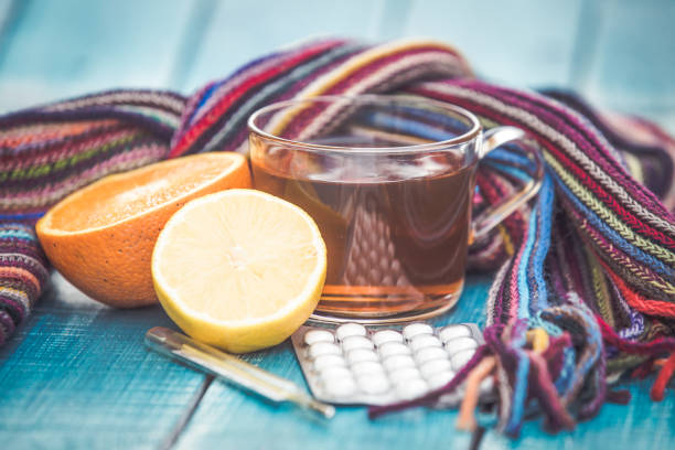 istock Allergy and cold remedy pills and tea 1177172325