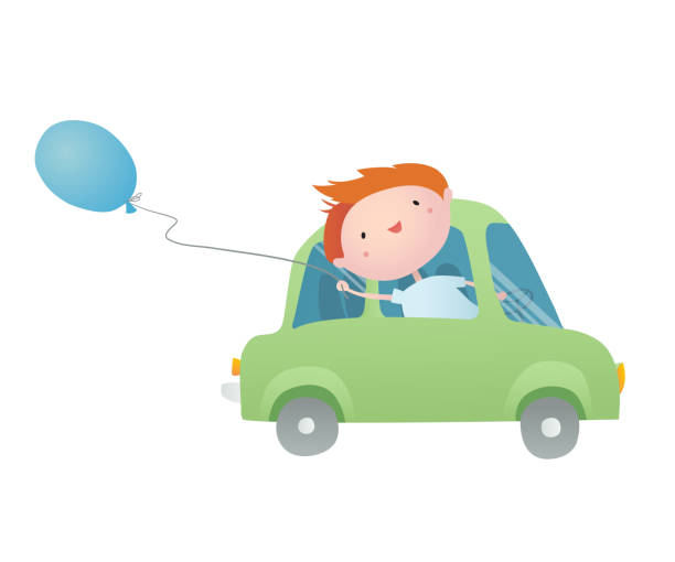 illustrations, cliparts, dessins animés et icônes de un garçon au volant d'une voiture. - 3369