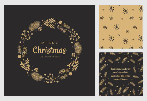 kartka z życzeniami wesołych świąt i szczęśliwego nowego roku - gold leaf illustrations stock illustrations