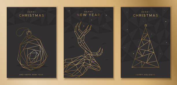 istock Set of Christmas cards with deer, toy and spruce 1177176488