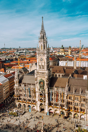 Panorama of Marienplatz square with New Town Hall