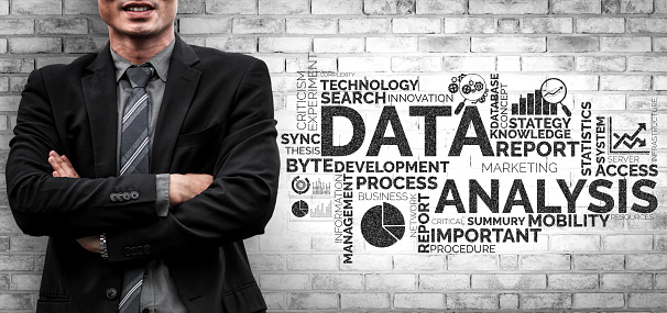 Data Analysis for Business and Finance Concept. Graphic interface showing future computer technology of profit analytic, online marketing research and information report for digital business strategy.