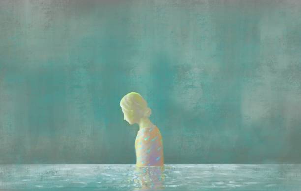 Sad Women Imagination of sad women in water, sadness, loneliness, hopeless, problem concept illustration, fantasy surreal painting art, emotional ,beauty lonely stock illustrations