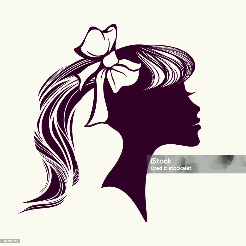 Beautiful Woman Portrait With Long Wavy Ponytail Hairstyle And Ribbon  Bowstyle Beauty And Hair Salon Vector Illustration Stock Illustration -  Download Image Now - iStock