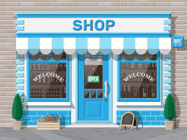 Vector illustration of Small european style shop exterior.