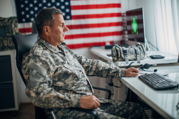 istock Mature American soldier in headquarters 1177193643