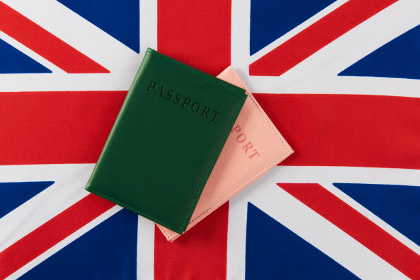 istock Close up of British flag with passport 1177193884