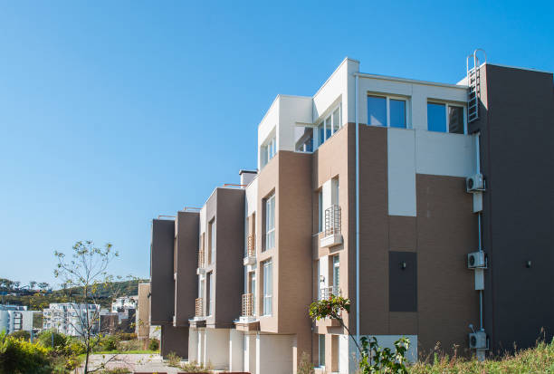 minimalistic apartment building stock photo
