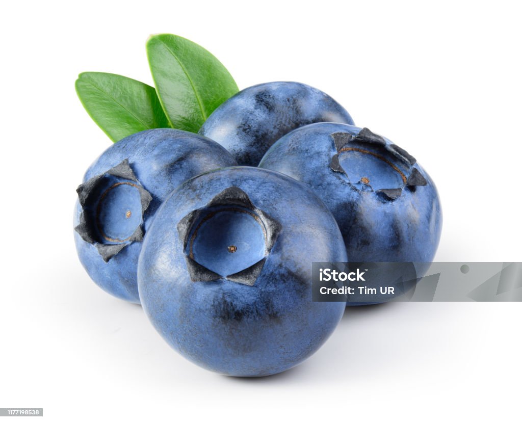 Blueberry. Bilberry. Blueberries isolated on white background. With leaves. Clipping path. Bilberry - Fruit Stock Photo