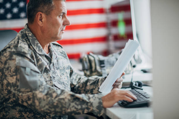 istock Mature American soldier in headquarters 1177200355