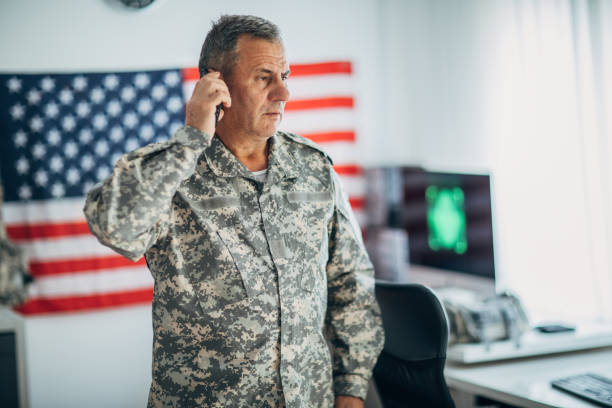 istock Mature American soldier in headquarters office 1177202262