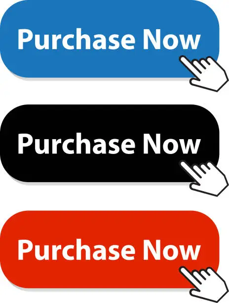 Vector illustration of Purchase Now Button Collection With Hand Pointer