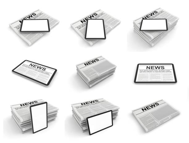 istock Digital news concept collection with business newspaper on tablet pc screen. 3D set 1177203685