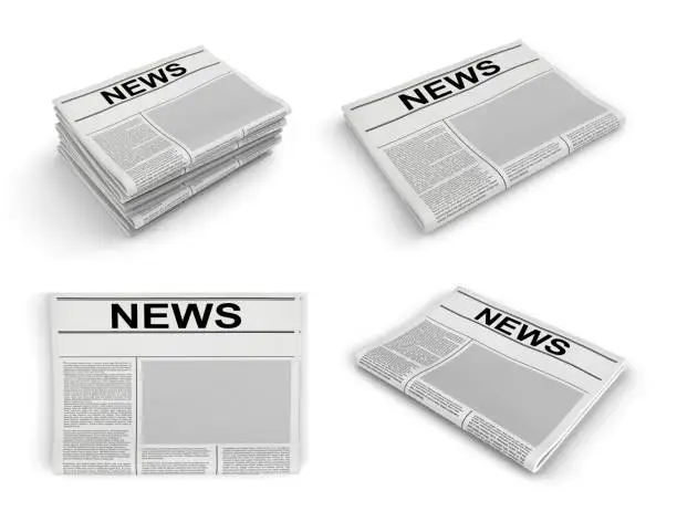Newspaper collection on a white background. 3D rendering
