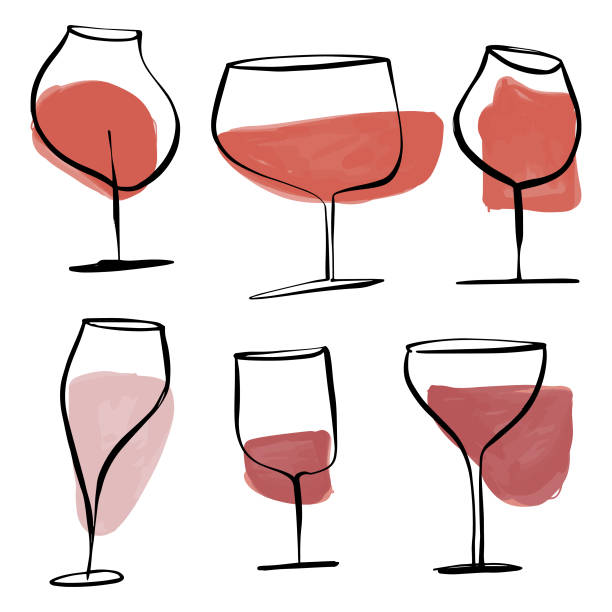 Wine glasses drawings Vector illustration of a collection of wine glasses drawings. Perfect for design projects, social media backgrounds, holidays greeting cards, celebrations and business ideas and concepts. wineglass illustrations stock illustrations