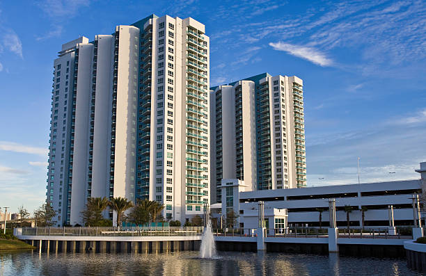 View of downtown Tampa cityscape at dusk from Harbour Island in Florida